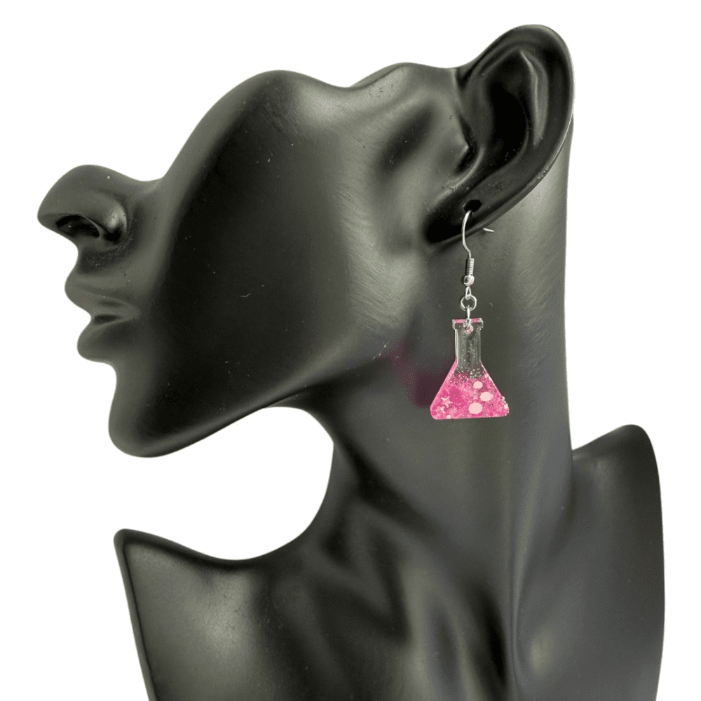 Candy Catalyst Pink Conical Flask Earrings – Hypoallergenic Science Jewellery - Image 2
