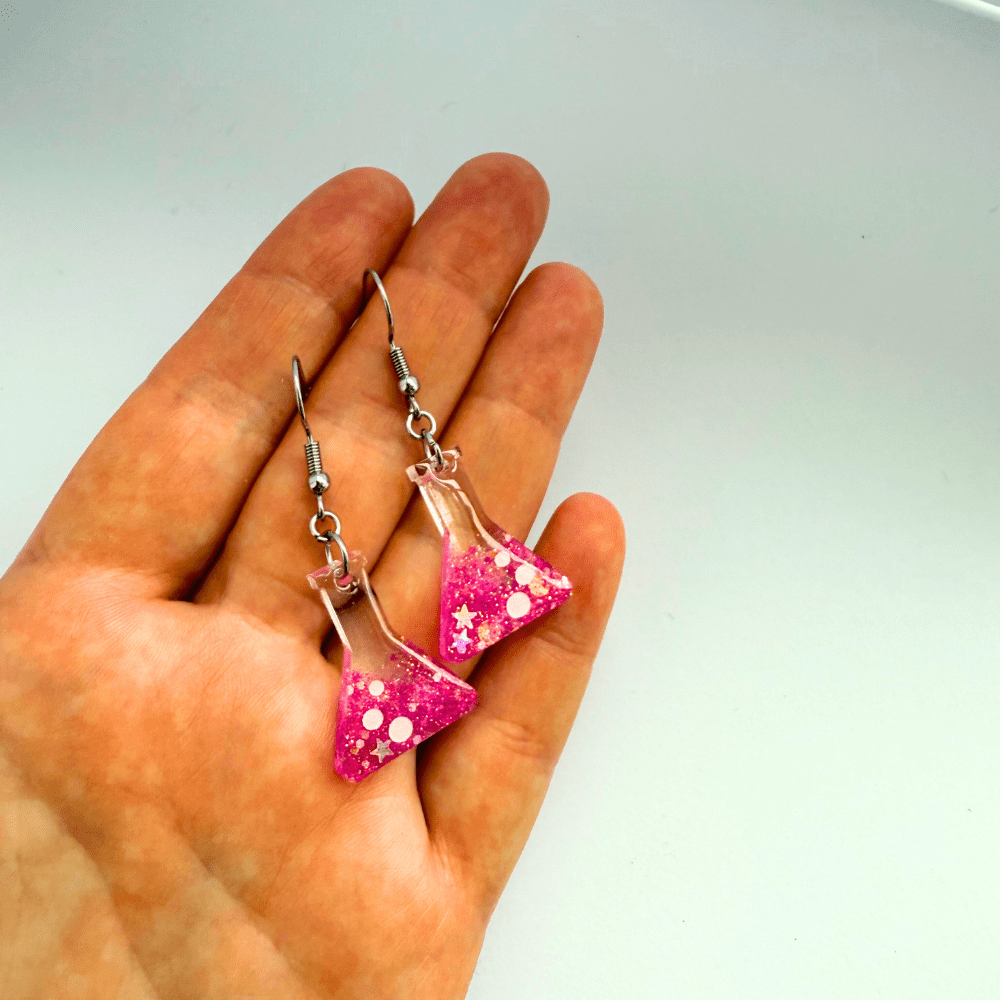 Candy Catalyst Pink Conical Flask Earrings – Hypoallergenic Science Jewellery - Image 9
