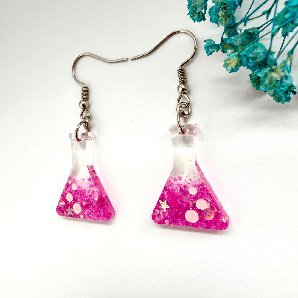 Candy Catalyst Pink Conical Flask Earrings – Hypoallergenic Science Jewellery - Image 6