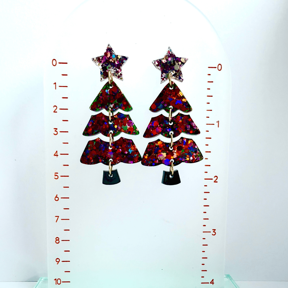 Handmade Glitter Christmas Tree Earrings – Festive Statement Jewellery - Image 7