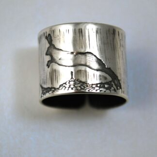 Etched silver Hare Ring - Adjustable oxidised or natural cuff ring