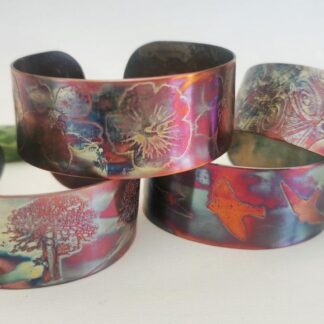 Nature inspired copper cuff bracelet - Bird, flower, tree or pattern designs