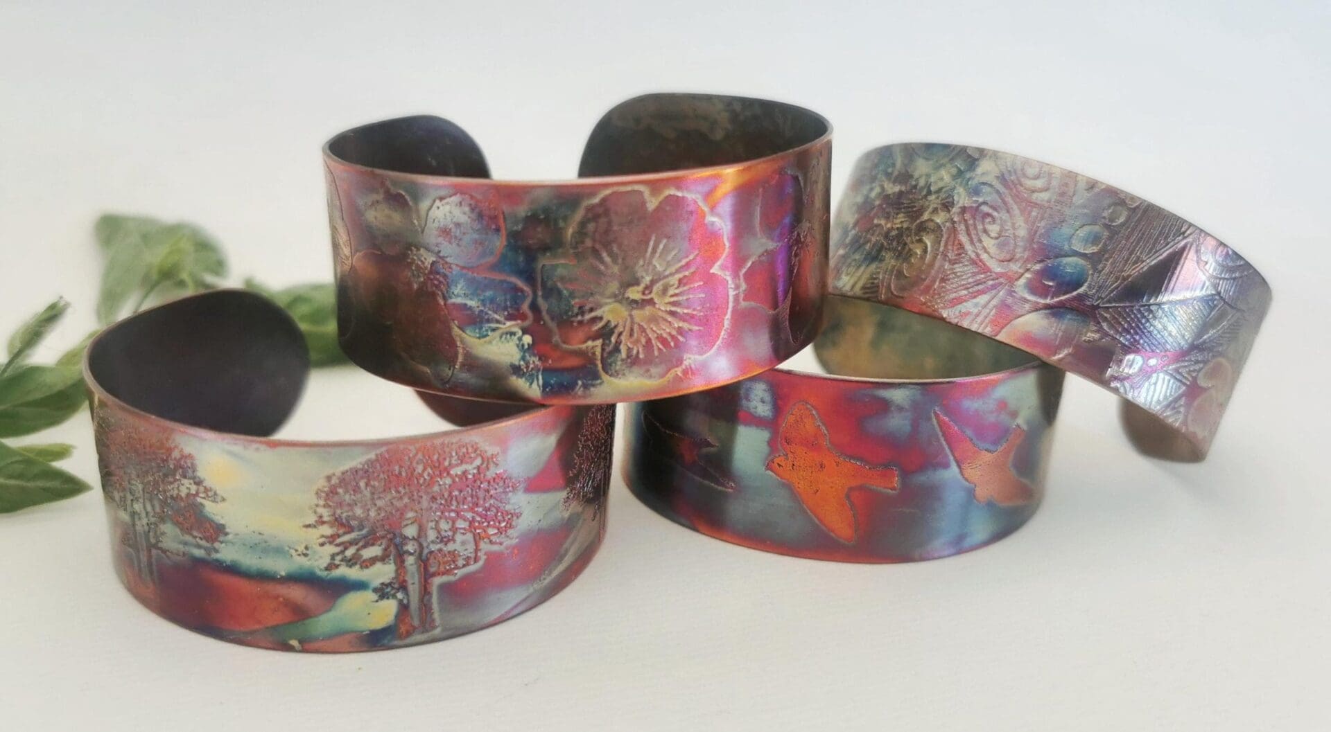 Nature inspired copper cuff bracelet - Bird, flower, tree or pattern designs