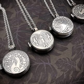 flat silver moongazing or leaping hare, bird or heart lockets