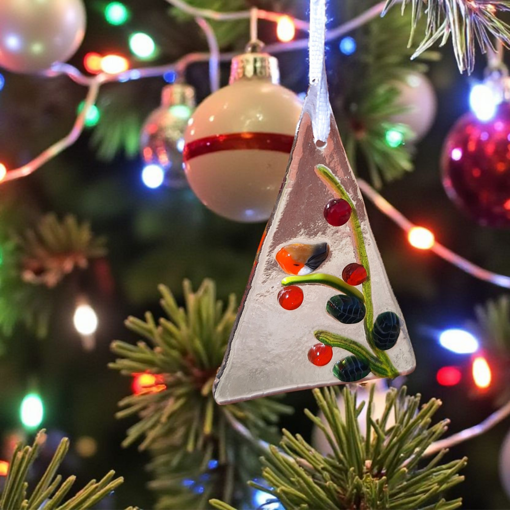 Handmade fused glass Christmas tree ornament with ribbon - Image 4