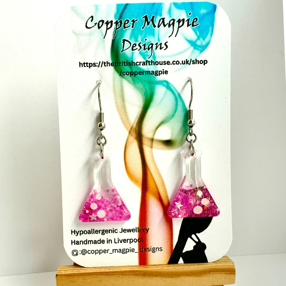 Candy Catalyst Pink Conical Flask Earrings – Hypoallergenic Science Jewellery - Image 7