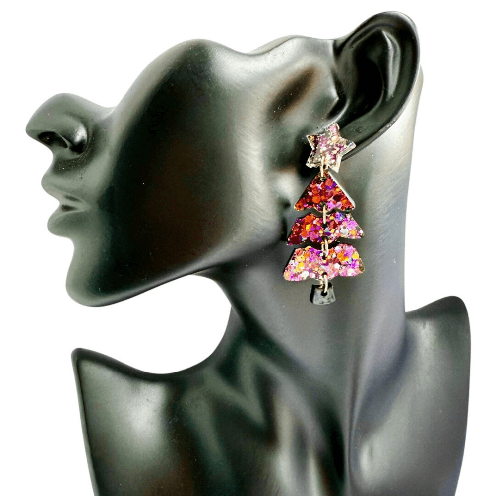Handmade Glitter Christmas Tree Earrings – Festive Statement Jewellery - Image 3