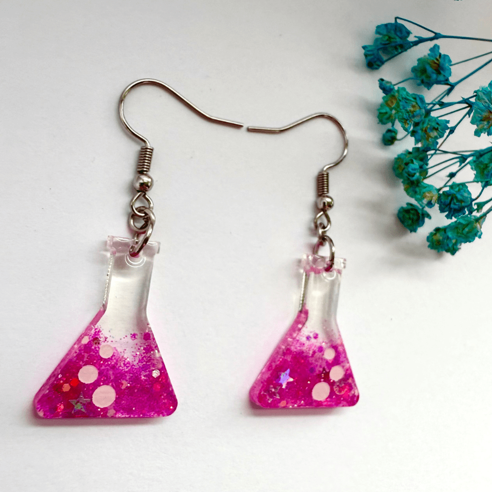 Candy Catalyst Pink Conical Flask Earrings – Hypoallergenic Science Jewellery - Image 3