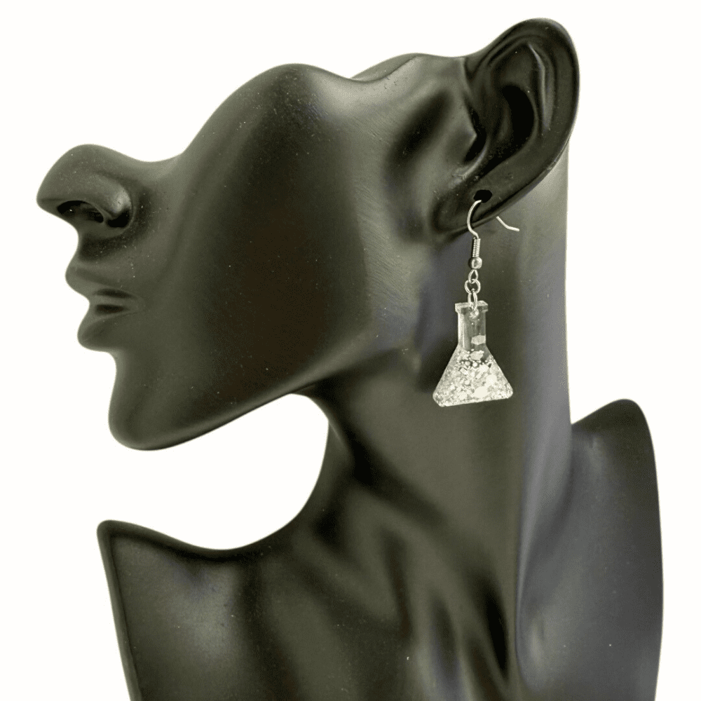 Silver Rainbow Holographic Conical Flask Earrings –Glitter Science Jewellery - Image 4