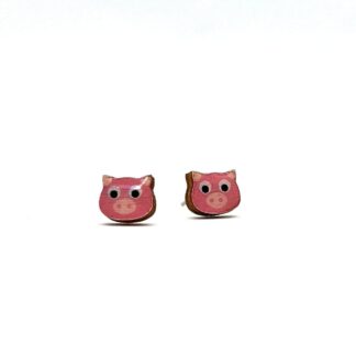 wooden pink piglet earrings