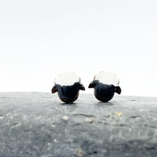 black and white wooden sheep earrings