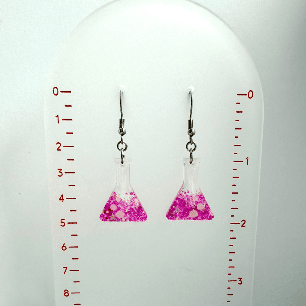 Candy Catalyst Pink Conical Flask Earrings – Hypoallergenic Science Jewellery - Image 4