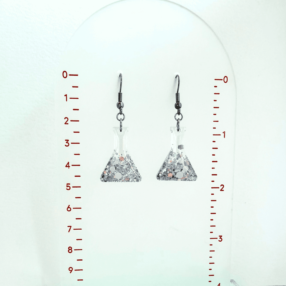 Silver Rainbow Holographic Conical Flask Earrings –Glitter Science Jewellery - Image 3