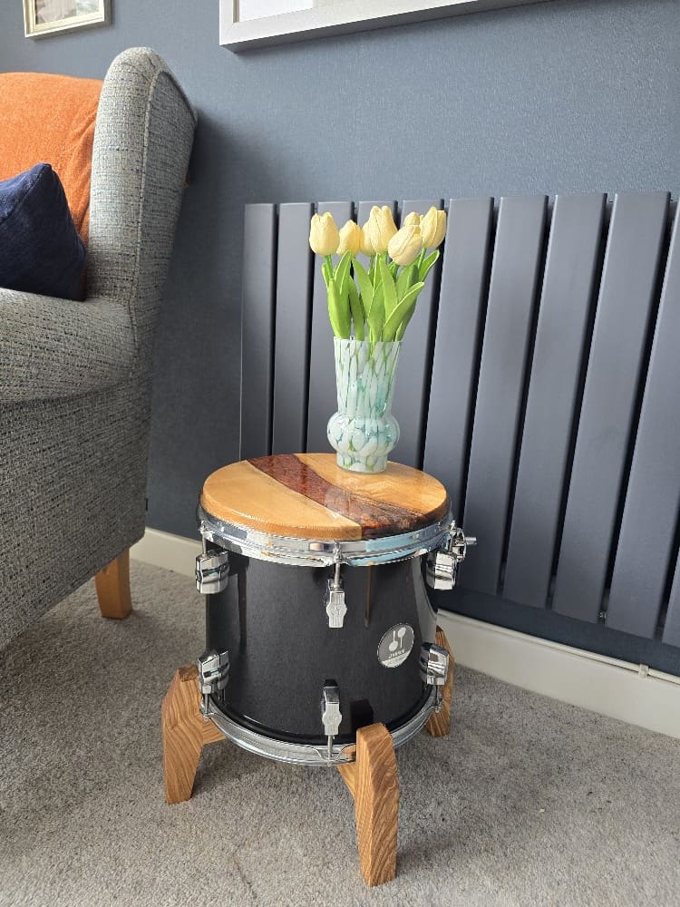 Upcycled Sonor Drum Side Tables in European Walnut & Resin - Image 4