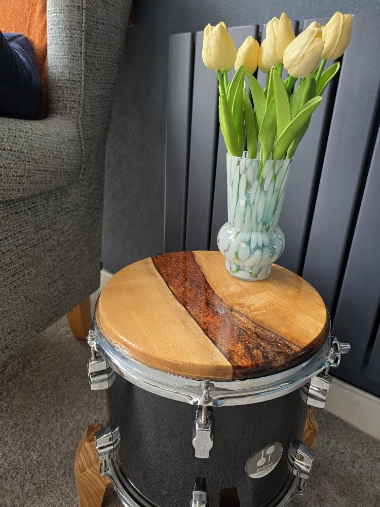 Upcycled Sonor Drum Side Tables in European Walnut & Resin - Image 5