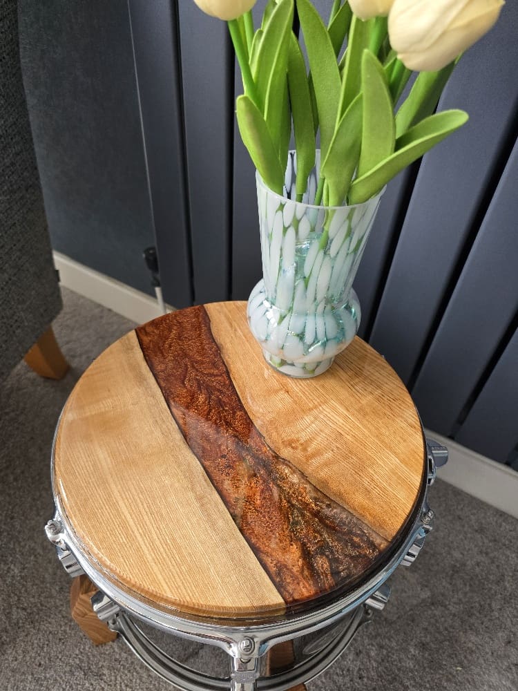 Upcycled Sonor Drum Side Tables in European Walnut & Resin - Image 7