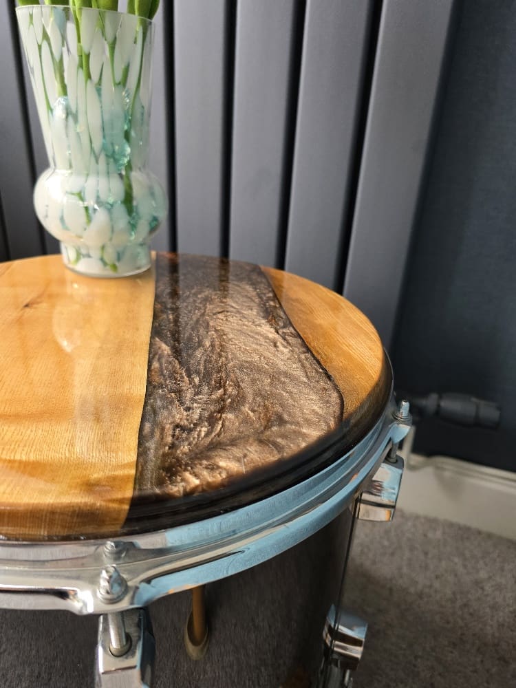 Upcycled Sonor Drum Side Tables in European Walnut & Resin - Image 6