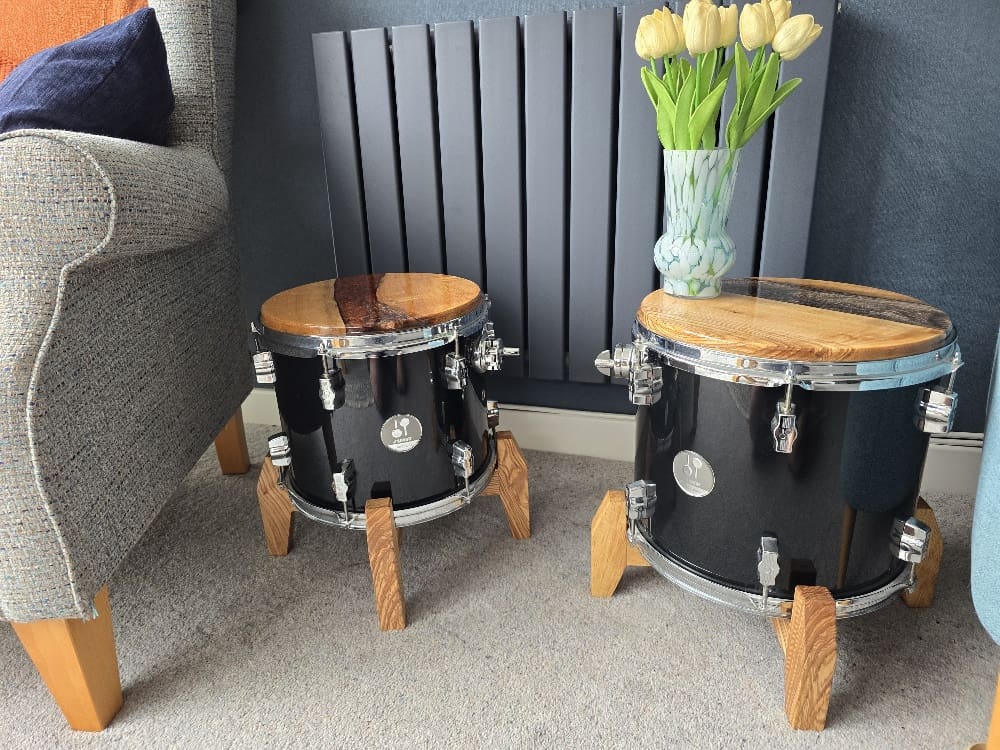 Upcycled Sonor Drum Side Tables in European Walnut & Resin - Image 8