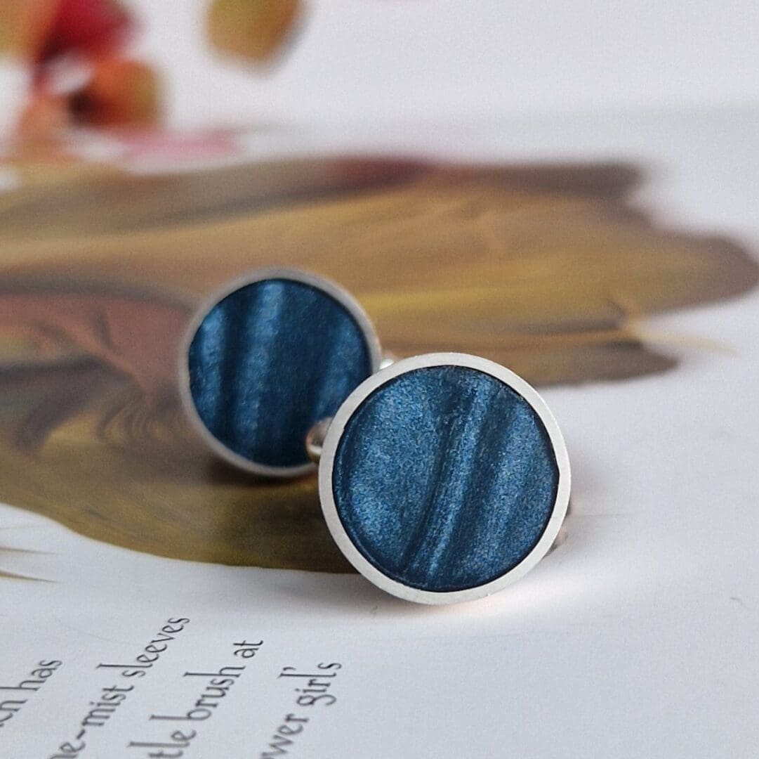 Sterling Silver and Petrol Blue Clay Round Cufflinks - Image 4