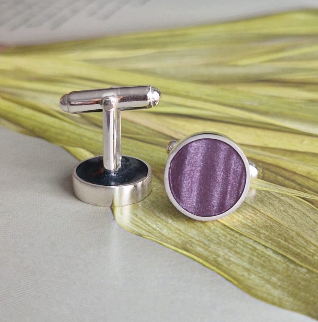 Sterling Silver and Dusky Purple Clay Round Cufflinks - Image 2