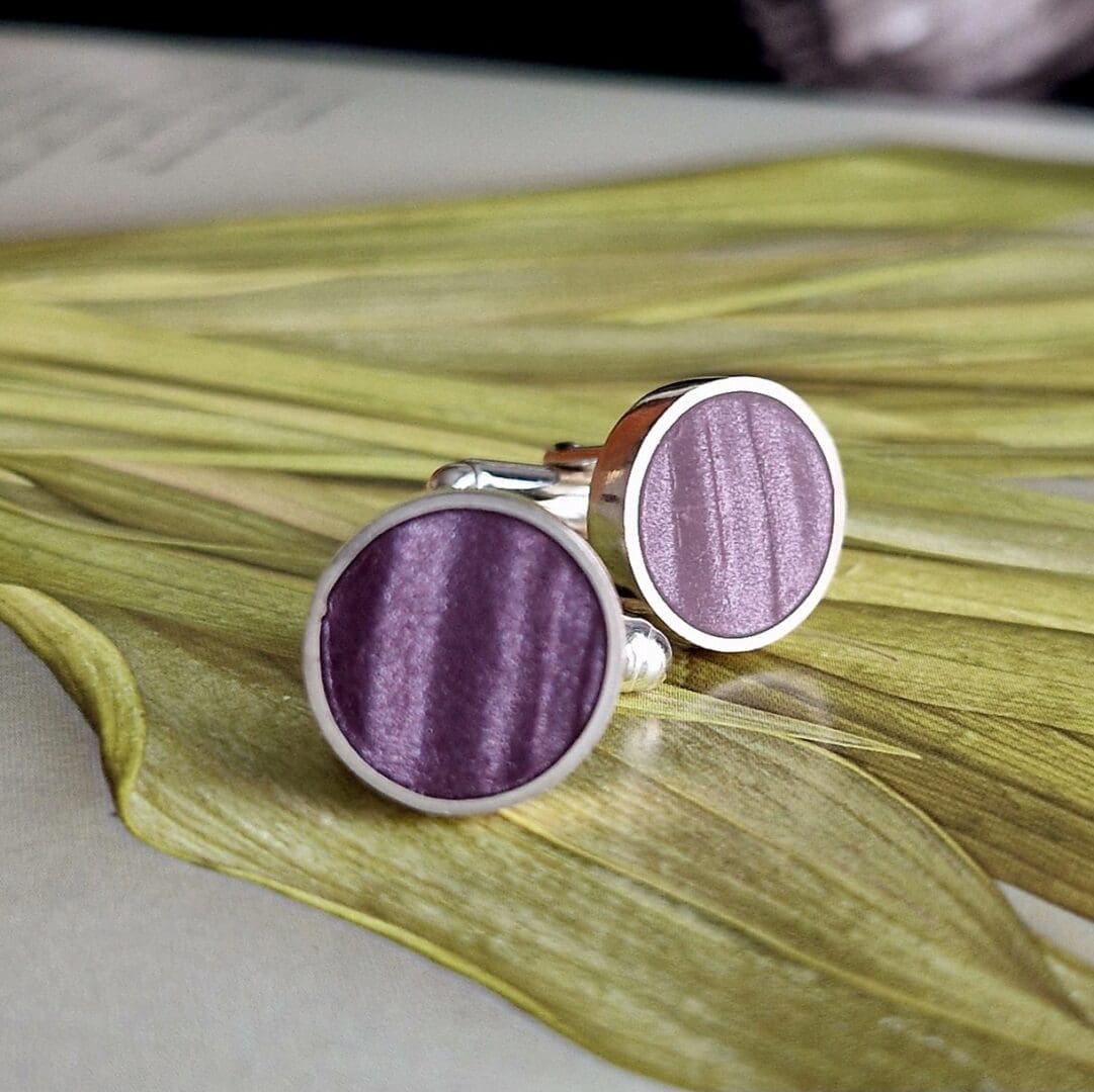 Sterling Silver and Dusky Purple Clay Round Cufflinks - Image 3