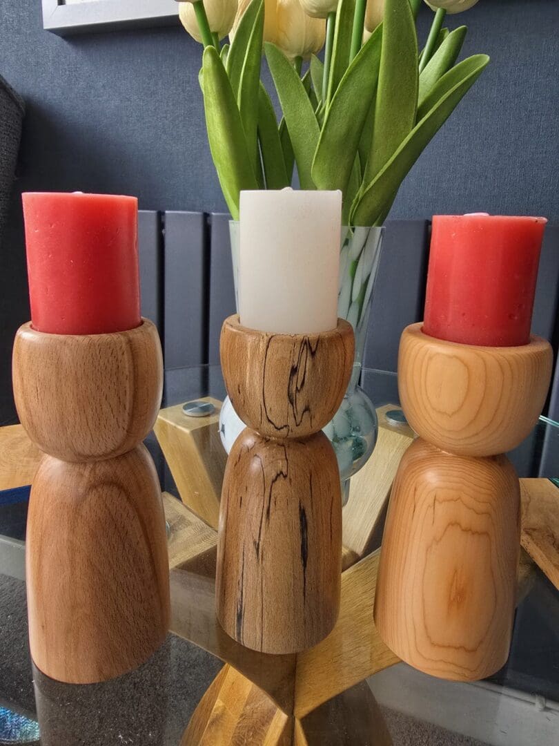 Handcrafted Wooden Candle Holders in Oak, Yew and Spalted Beech