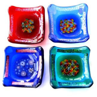 millefiori ring earring dishes dichroic fuased glass