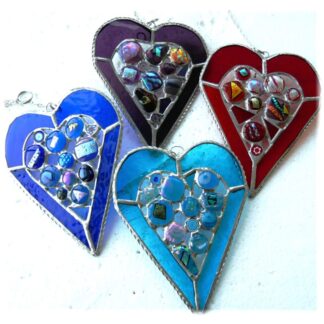 Abstract heart colour choice stained glass suncatcher nugget fused handmade gift