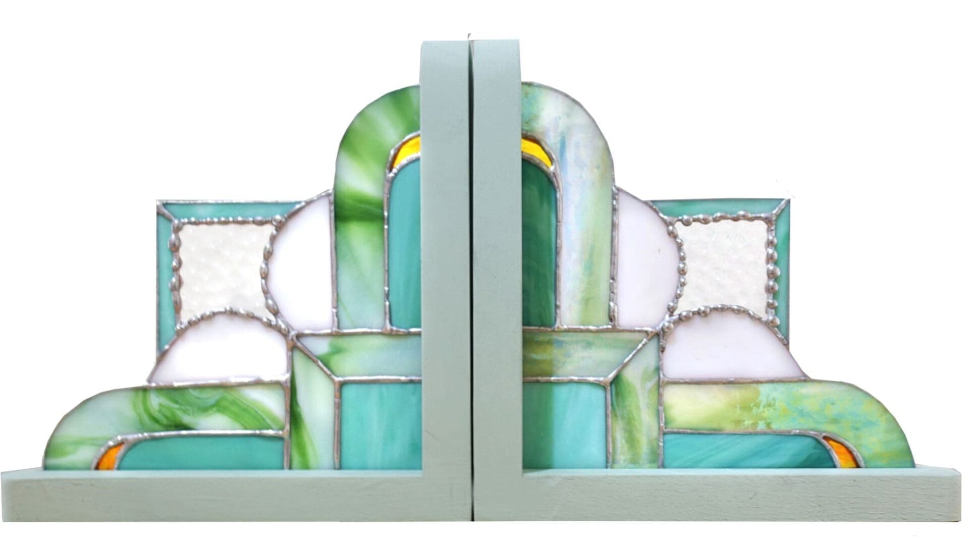 Stained Glass Art Deco Green Style Bookends FREE POSTAGE - Image 2