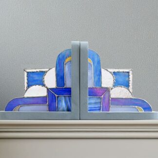 Stained Glass Art Deco Blue Bookends FREE POSTAGE