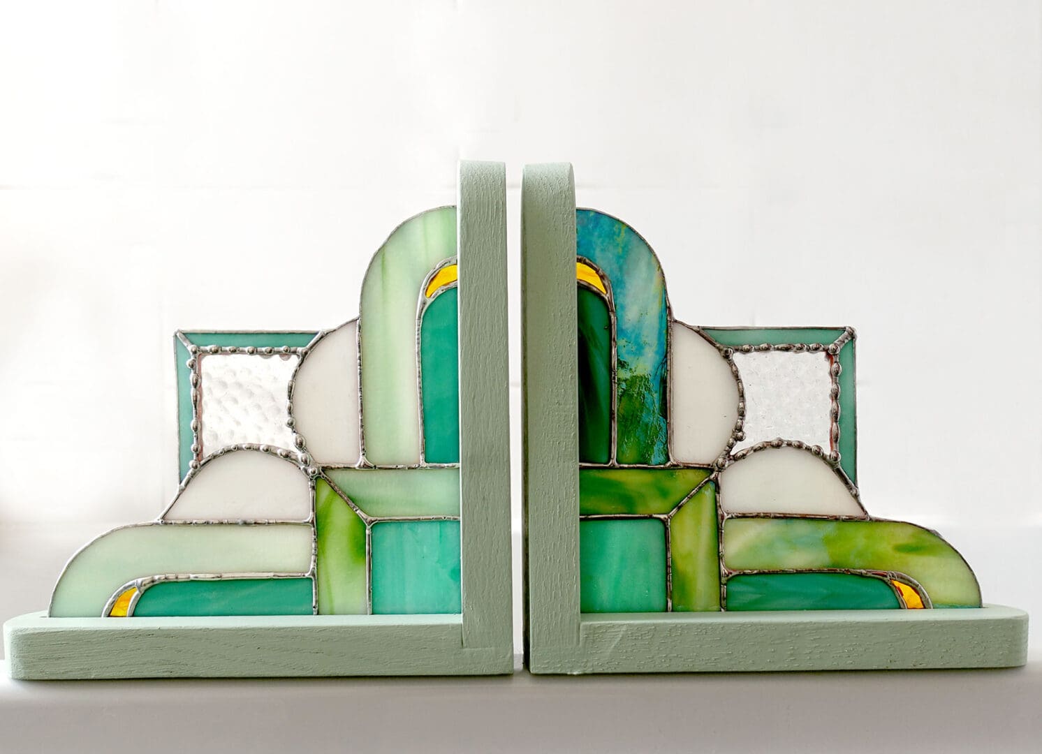 Stained Glass Art Deco Green Style Bookends FREE POSTAGE - Image 5