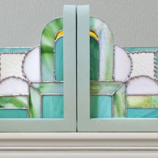 Stained Glass Art Deco Green Style Bookends FREE POSTAGE