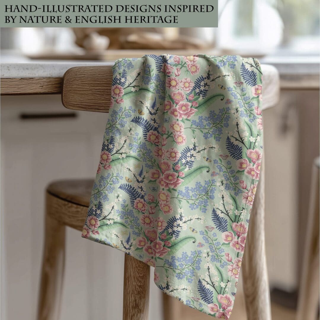 Botanical Chinoiserie Cotton Tea Towel – Hand-Illustrated Floral Design, Regency-Inspired Kitchenware by The Illustrarium - Image 2