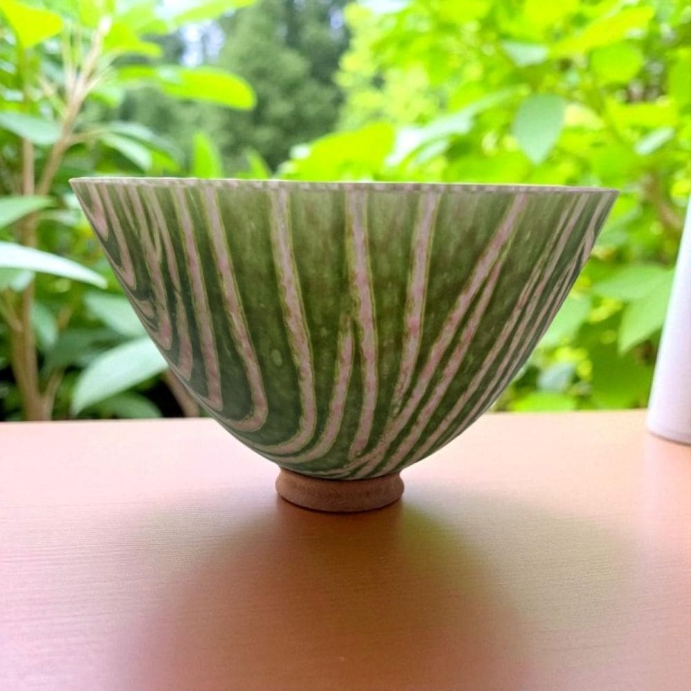 Kiln formed Glass Dropout Bowl Pink and Green - Image 6