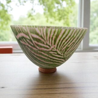 Kiln formed Glass Dropout Bowl Pink and Green