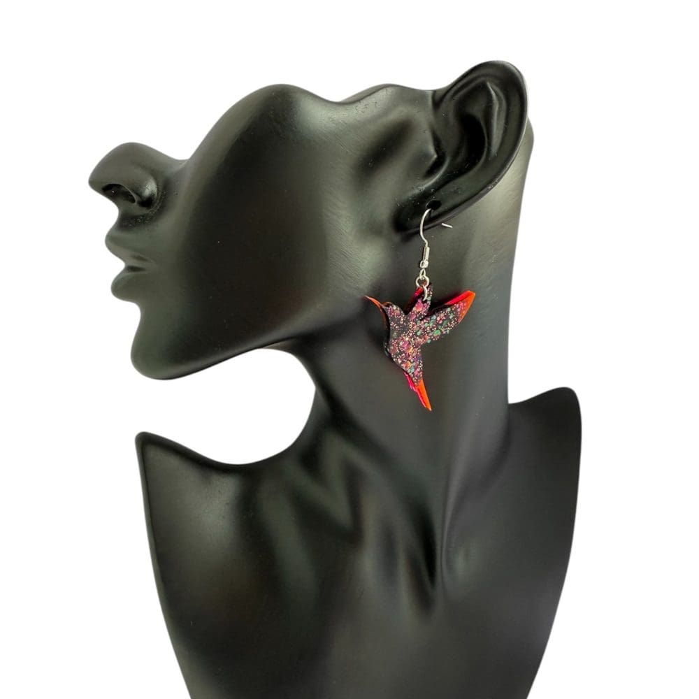 Handmade Glitter Hummingbird Resin Earrings – Statement Boho Jewellery - Image 5