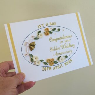 Quilled 50th golden wedding anniversary card handmade