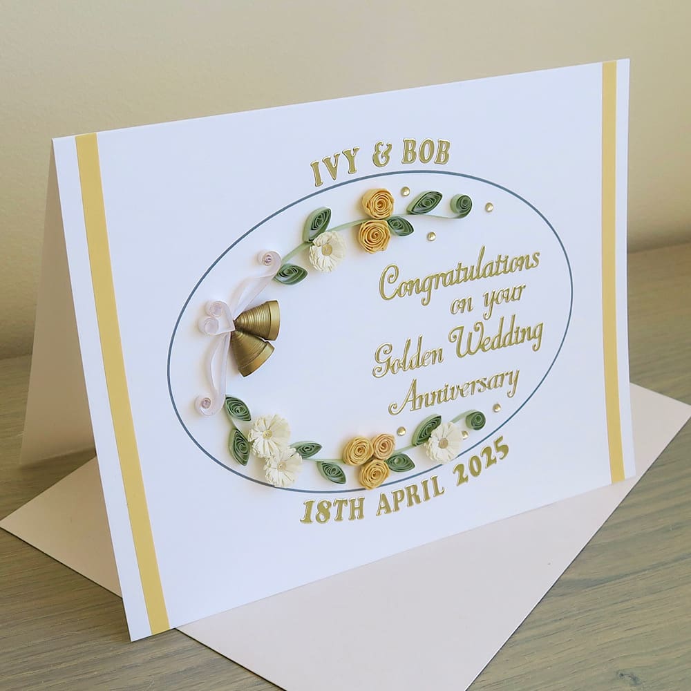 Quilled 50th golden wedding anniversary card handmade