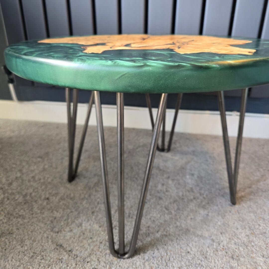 Olive Wood & Emerald Resin Side Table – Handmade by The Humble Woodshed