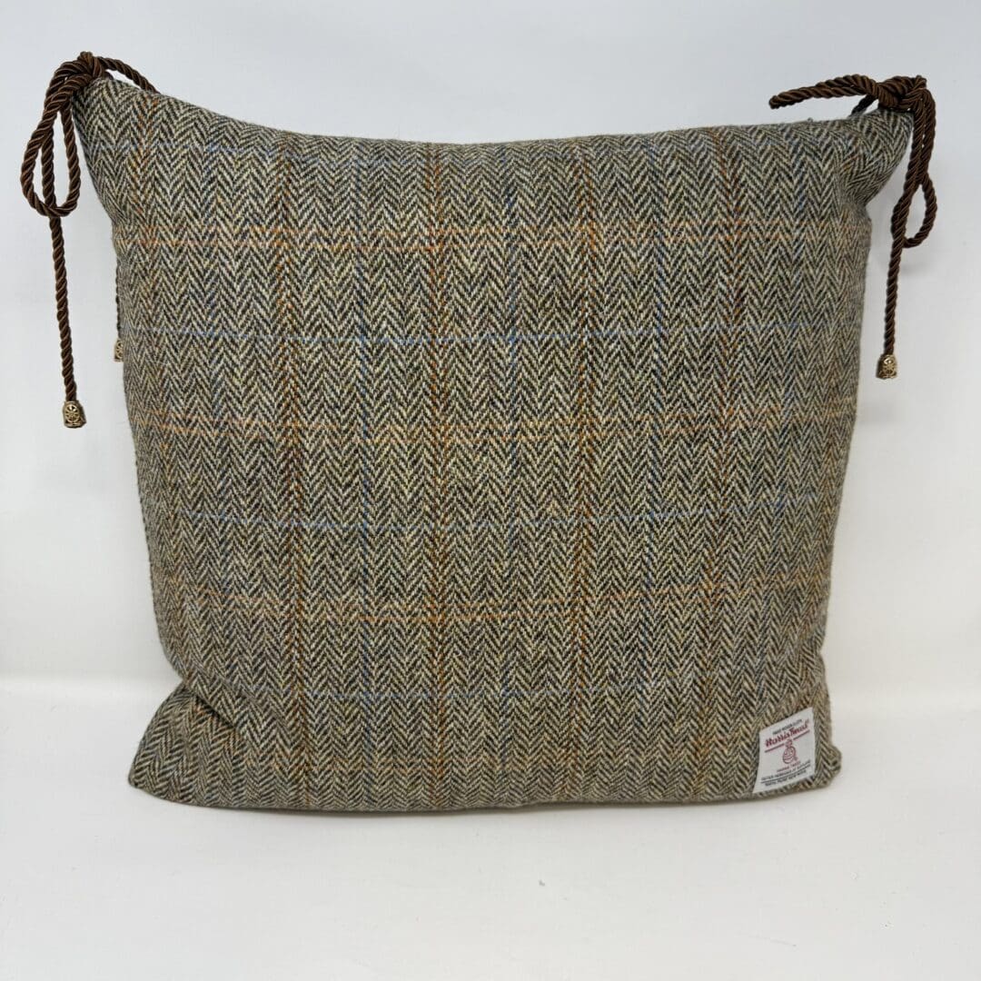 Harris Tweed® Brown Herringbone Dining Chair Cushion. Luxury Duck Feather Harris Tweed® Kitchen Seat Pad