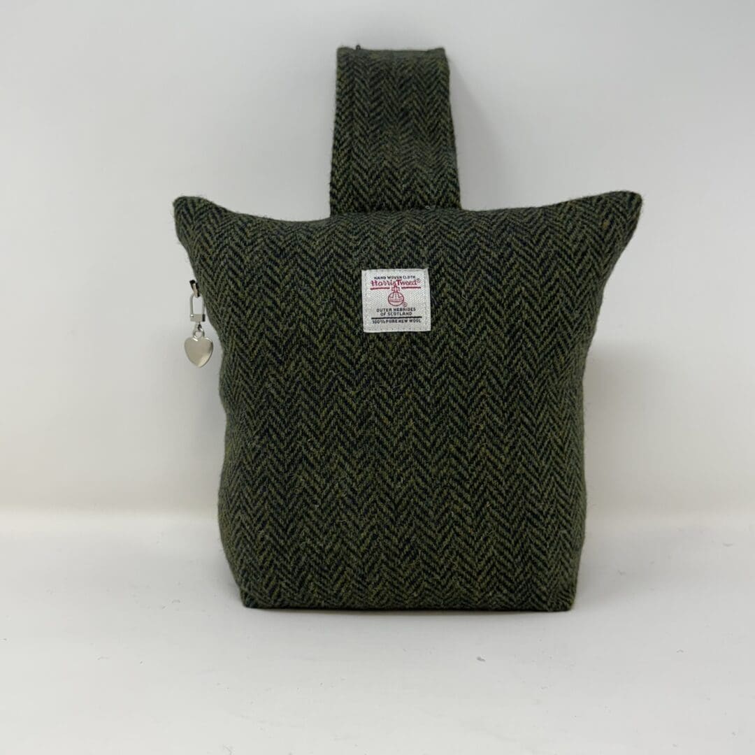 Harris Tweed® Doorstop – Green and Navy Herringbone, Handcrafted Luxury Zipped Wool Doorstopper