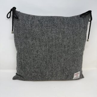 Harris Tweed® Grey and Black Herringbone Dining Chair Cushion. Luxury Duck Feather Harris Tweed® Kitchen Seat Pad