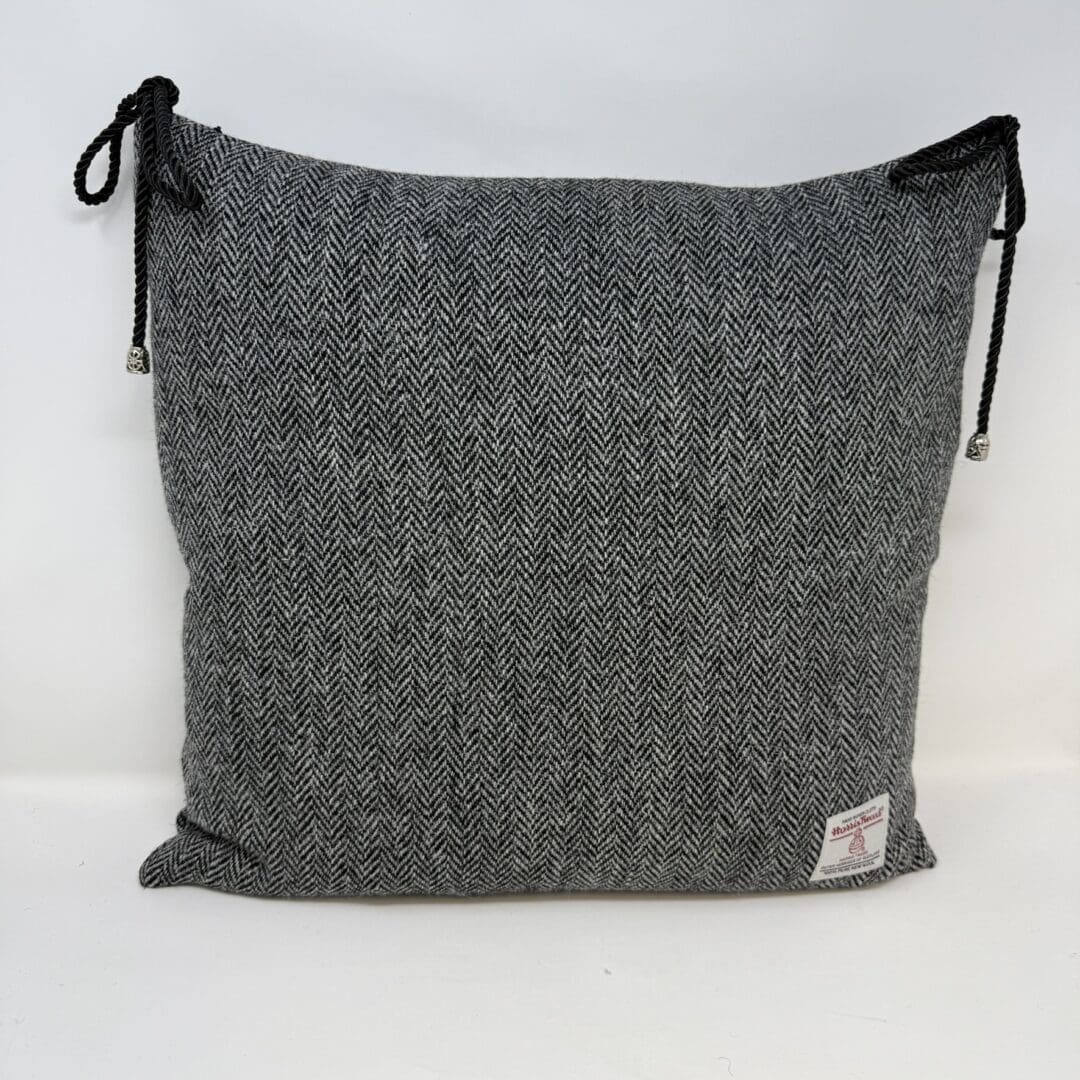 Harris Tweed® Grey and Black Herringbone Dining Chair Cushion. Luxury Duck Feather Harris Tweed® Kitchen Seat Pad