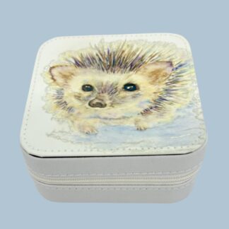 Mini jewellery box featuring nature art of Hedgehog,