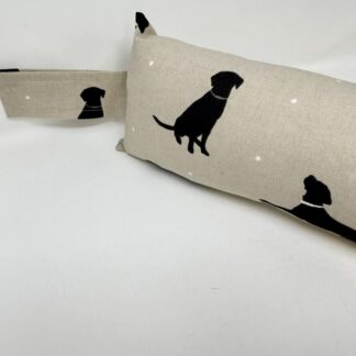Black Labrador Print Draft Excluder – Weighted Beige Cotton Canvas - Custom Length - Machine Washable