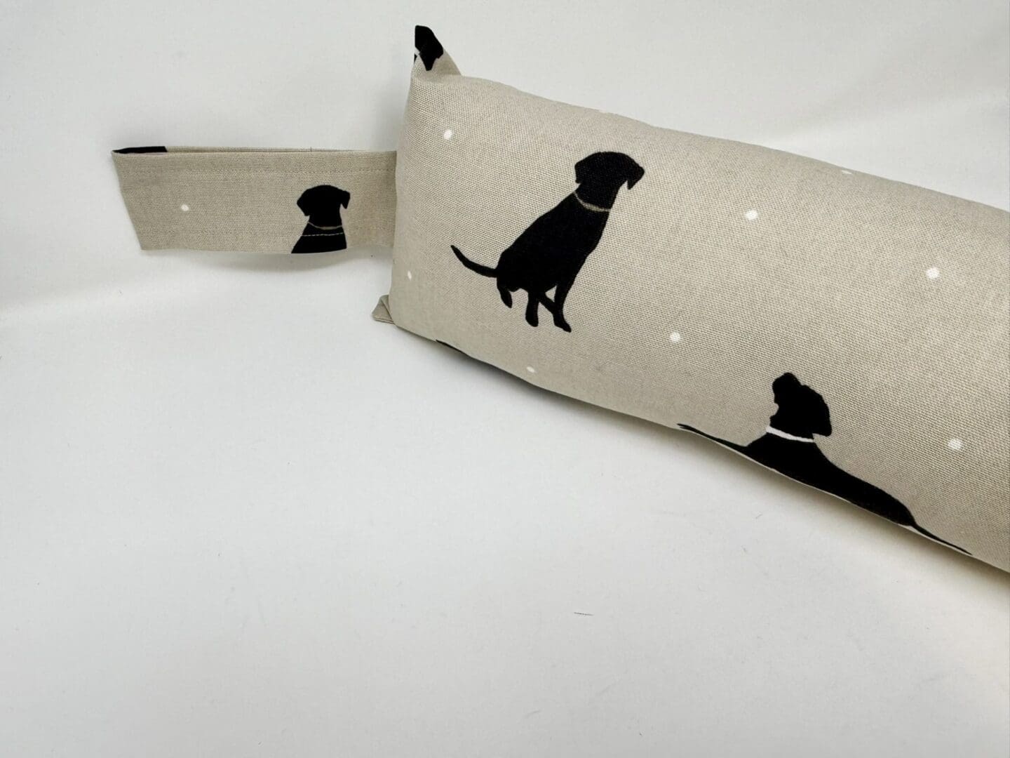 Black Labrador Print Draft Excluder – Weighted Beige Cotton Canvas - Custom Length - Machine Washable