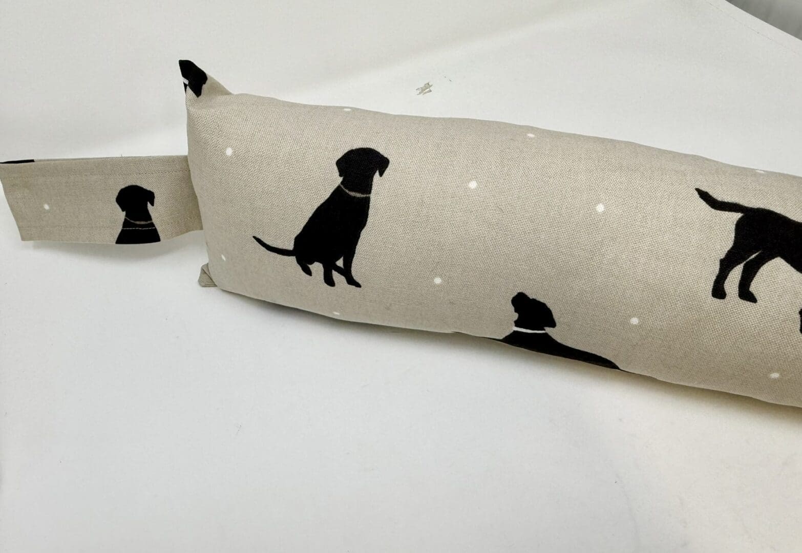 Black Labrador Print Draft Excluder – Weighted Beige Cotton Canvas - Custom Length - Machine Washable - Image 7