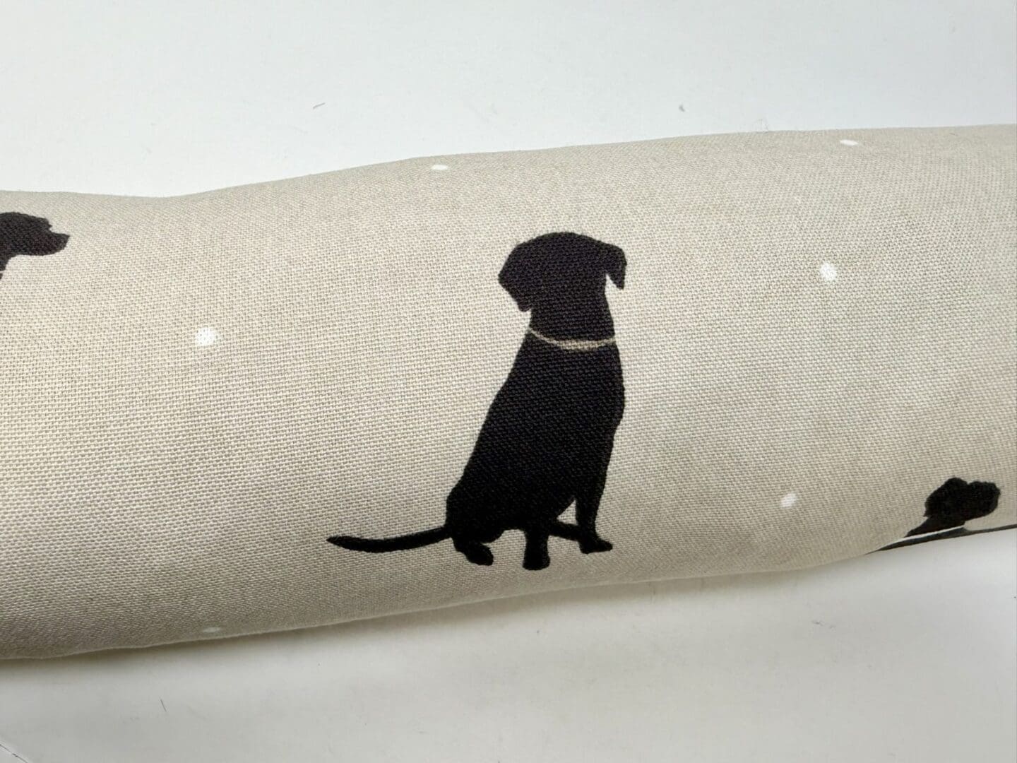 Black Labrador Print Draft Excluder – Weighted Beige Cotton Canvas - Custom Length - Machine Washable - Image 4