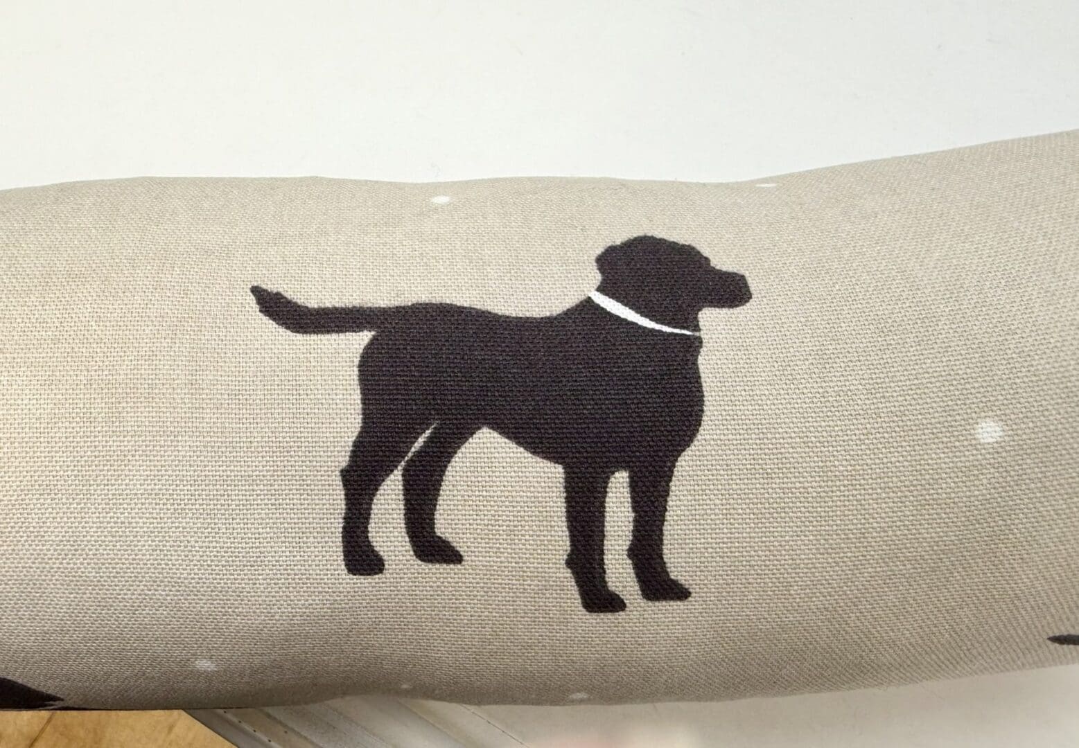 Black Labrador Print Draft Excluder – Weighted Beige Cotton Canvas - Custom Length - Machine Washable - Image 5