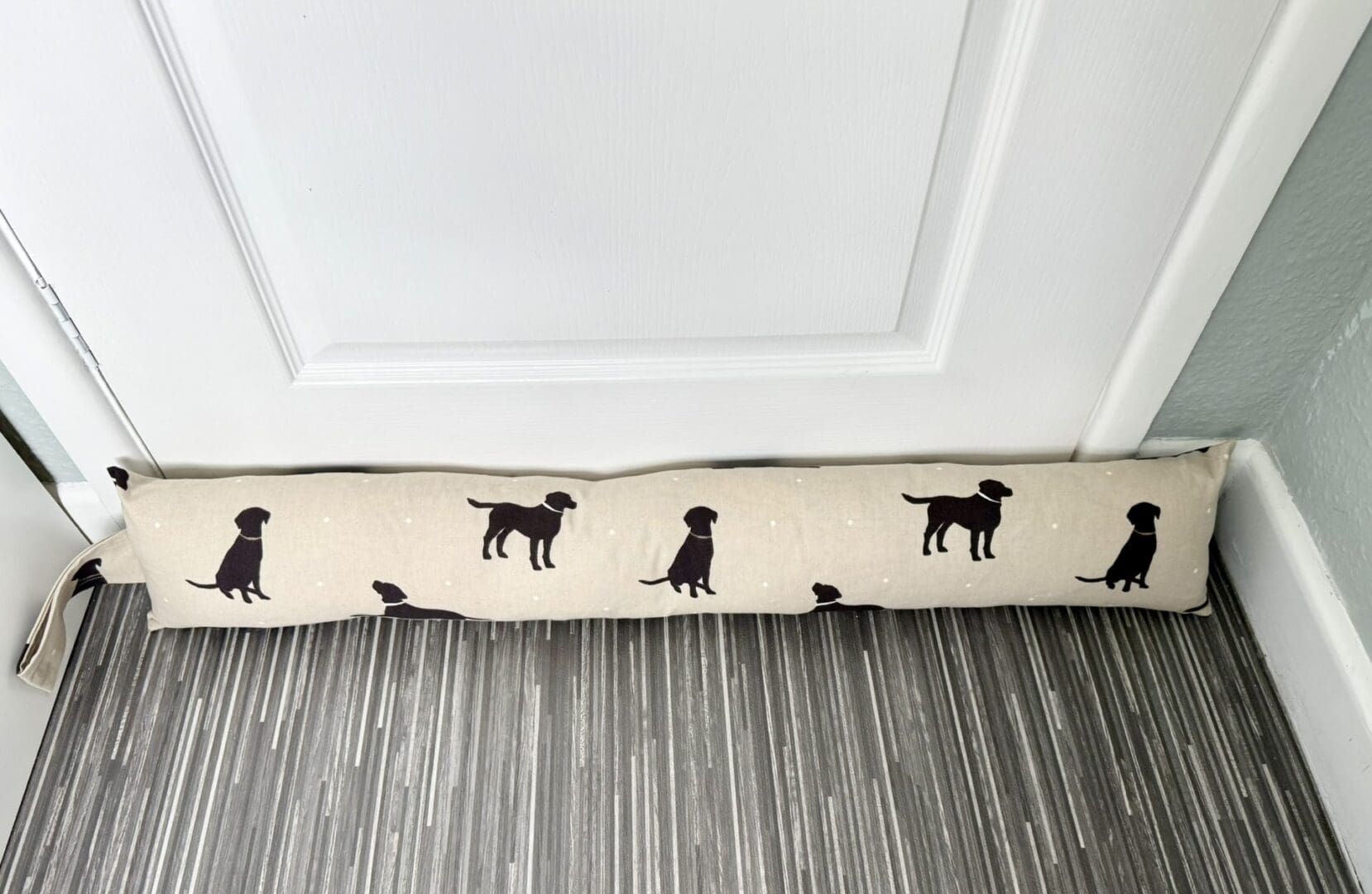 Black Labrador Print Draft Excluder – Weighted Beige Cotton Canvas - Custom Length - Machine Washable - Image 2